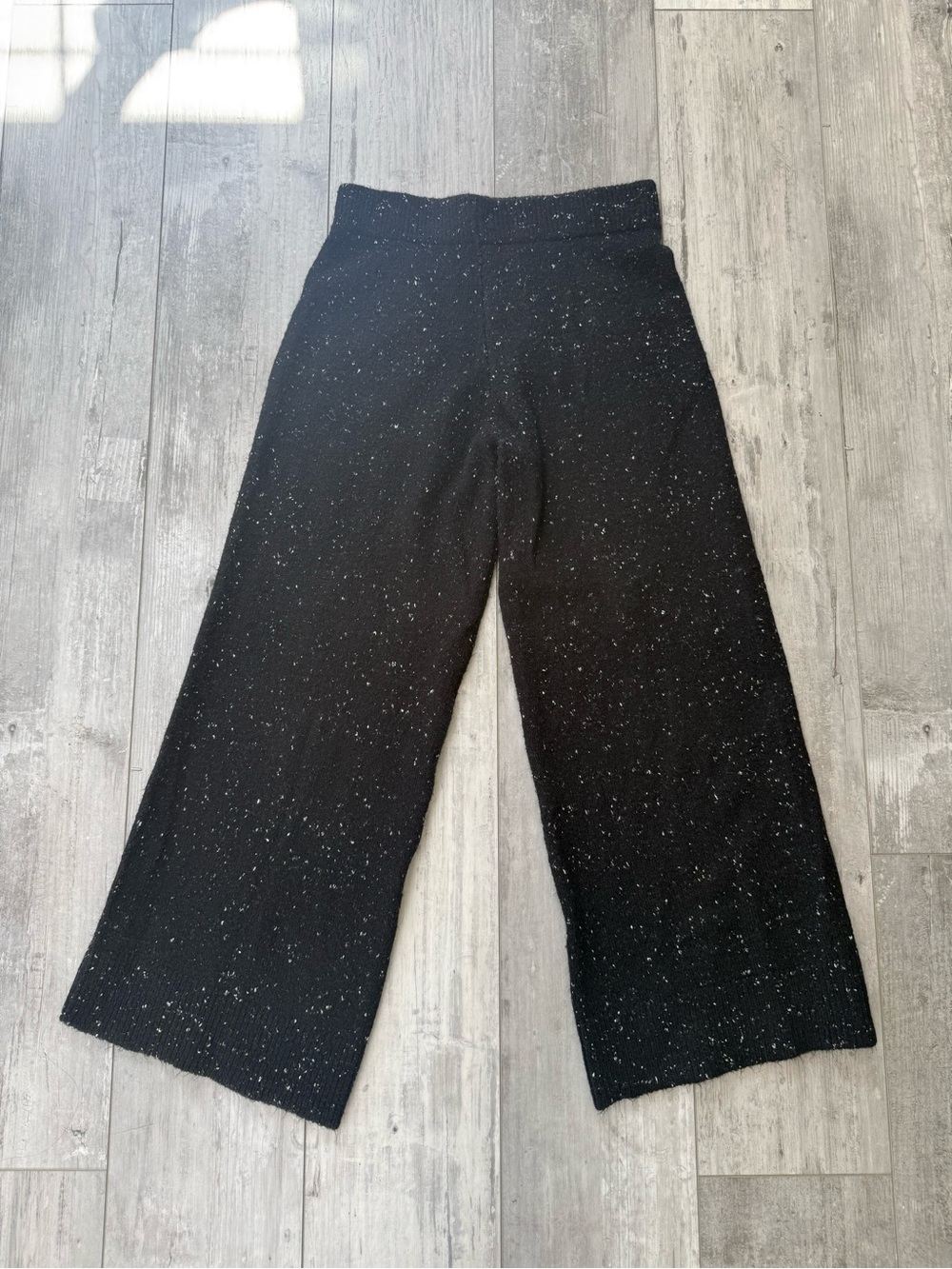 Zara Black Speckled Knit Wide Leg Pants Wool Alpaca Blend Small Elastic Waist